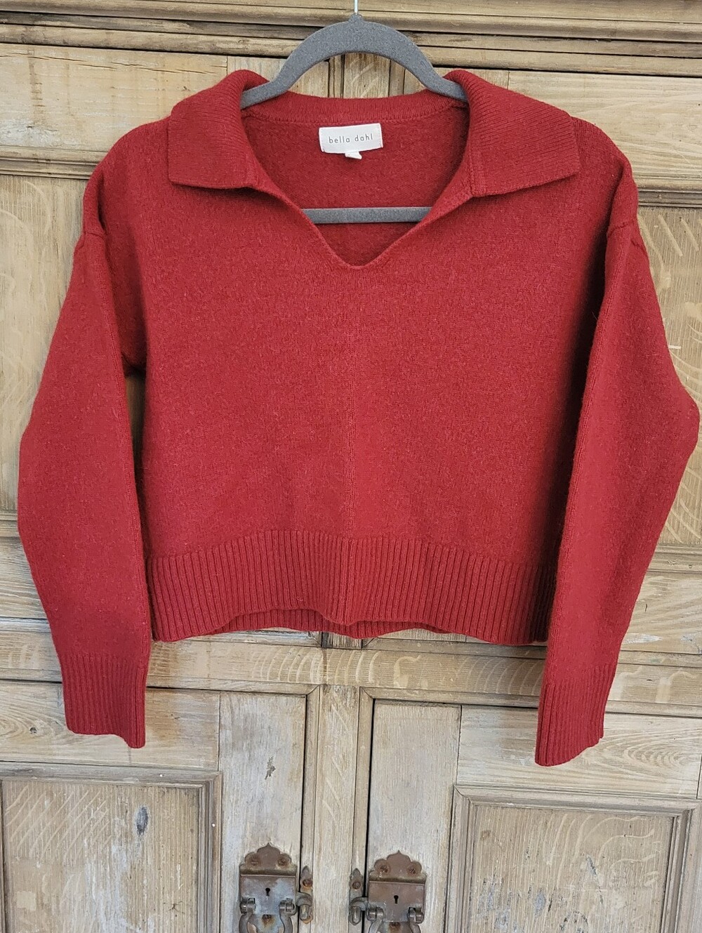 Bella Dahl Wool Cashmere Collared Pullover Sweater Garnet Red Size Small